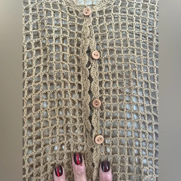 SOLD 💔90s Y2K crochet open weave crop grunge festival sweater M - Picture 5 of 6